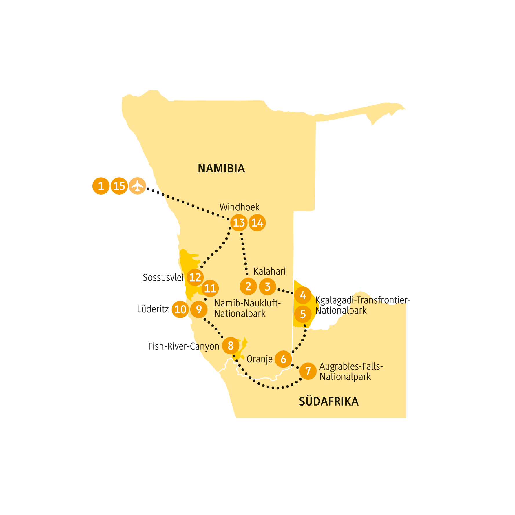 Reiseroute Kalahari